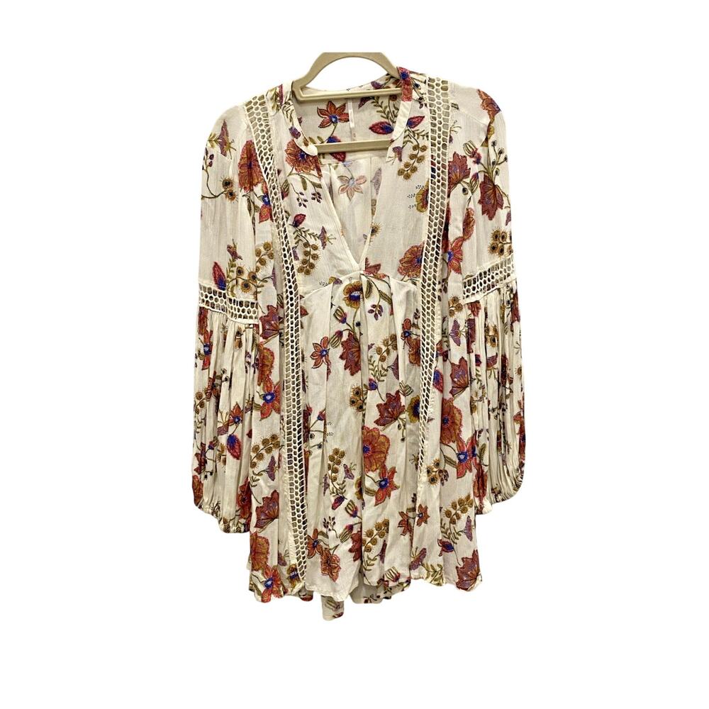 FREE PEOPLE Floral Tunic Dress Size Small Peasant Oversized Bohemian Cottagecore